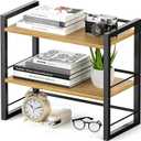 Desk Shelf Organizer, Adjustable 2 Tier Metal Desktop Shelves, Desktop Bookshelf Organization with Foot Mat, Multi-Functional Small Storage Rack for Office Dorm Home, Black