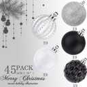 45Pcs 6cm Christmas Glitter Ball Ornaments, Shatterproof Plastic Xmas Tree Decorations for Holidays, Weddings, Parties - Black, White, Silver