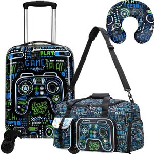 Kids Luggage Set 3 Piece Suitcase Set 16 Hardside Luggage with Spinner Wheels Girls Boys Carry on Toddler Travel Rolling Suitcase Airline Approved (Game)