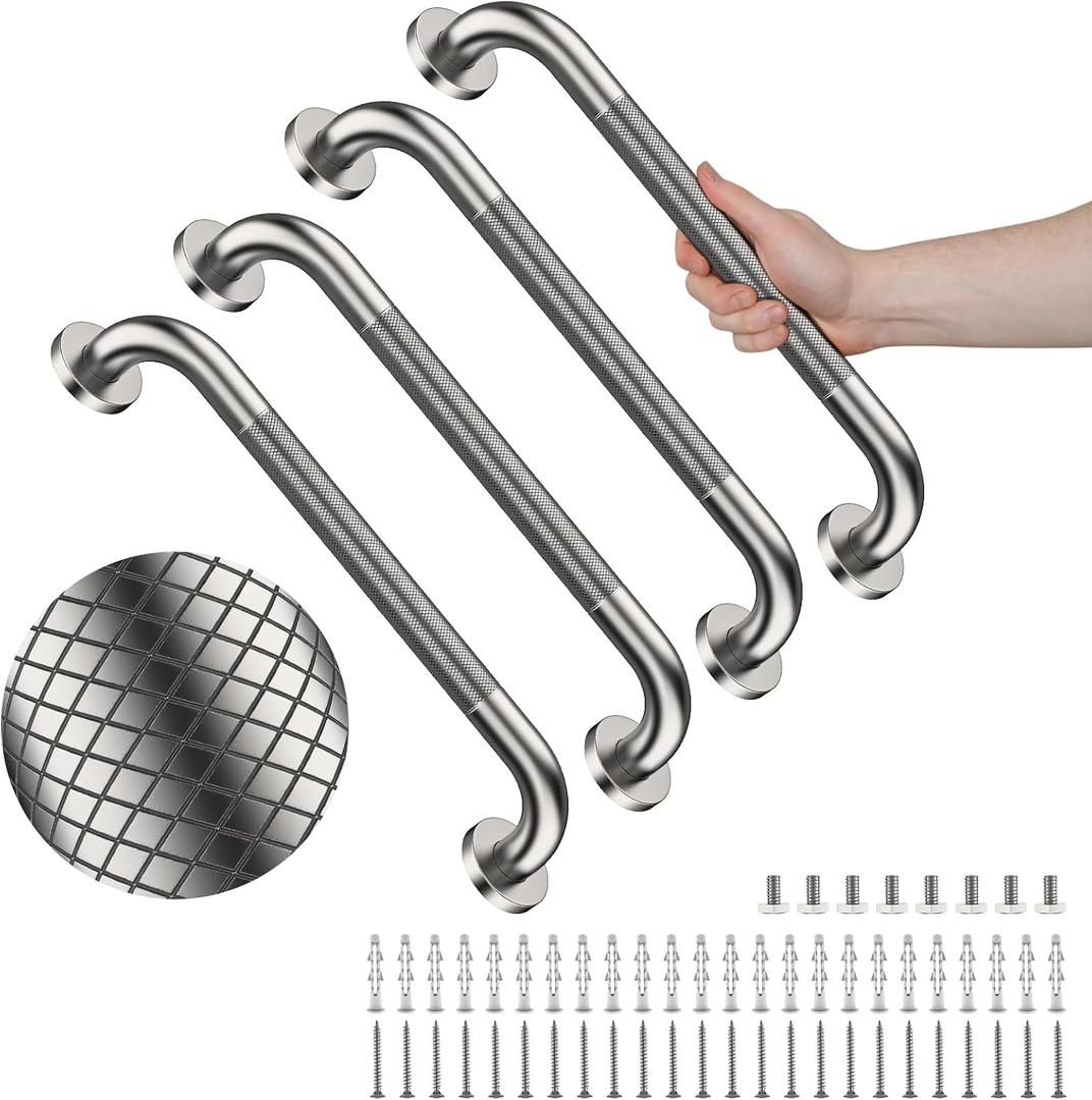4 Pack 20 Inch Shower Grab Bar, YuanDe Brushed Nickel Bathroom Grab Bar Handle w/Anti-Slip Knurled Grip, Stainless Steel Bath Balance Bar, 1.25" Diameter Safety Hand Rail Support,Handicap Elderly