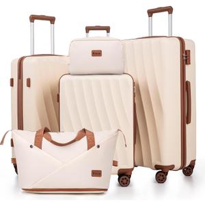 Luggage Sets 5 Piece Suitcases with Wheels(White, 20"/24"/28" DB/TB)