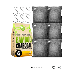 Charcoal Odor Absorber for Strong Odor (6 Pack, 100g each), Bamboo Charcoal Air Purifying Bag, Basement Musty Odor Eliminator Deodorizer, Activated Charcoal Odor Absorber for Closet, Shoe, Car