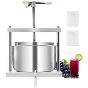 VEVOR 3.17 Gal/12L Fruit Wine Press, 2 Stainless Steel Barrels, Manual Juice Maker, Cider Apple Grape Tincture Honey Olive Oil Making Press with Triangular Handle for Outdoor Kitchen Home
