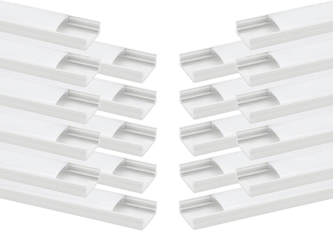 Besseto 20Pack 6.6Ft/2M White LED Aluminum Channel,LED Strip Light Diffuser Aluminum Channel Profile Housing Extrusion for Under Cabinet Counter and Stairs (White-20Pack 6.6ft)