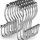  Shower Curtain Hooks, Stainless Steel Silver Shower Curtain Hooks Rings Rust Proof, Smooth Sliding Anti-Drop Double Shower Hooks for Shower Curtain, Rods (Chrome)