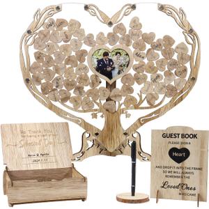 Heart Wedding Guest Book Alternative, Rustic Wooden Wedding Souvenirs with Heart Picture Frame, Heart Guest Book Drop Box, Personalized Decor Party Birthday