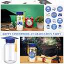 Boao 16 Sets Graduation Table Decoration Set with LED Light up Graduation Decorations for Class of 2026, Grad Jar, Felt Grad Hat and Stickers for High School College(Blue,Vivid)