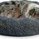 Active Pets Premium Medium Donut Dog Bed, Fits Up to 45 lbs, Removable Cover & Washable Cushion, Plush Long Pile Faux Fur Fabric, Portable Beige Pet Bed Furniture for Puppies Adult Canines & Cats (Dark Grey)
