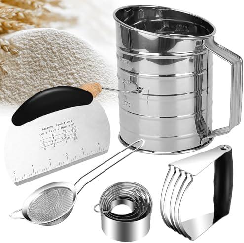 Biscuit Cutter Set Stainless Steel, 9 Pcs Pastry Blender Set with Biscuit Cutter, Dough Cutter, Pastry Cutter, Flour Sifter and Fine Mesh Strainer, Biscuit Cutters for Baking, Cooking, Cookies, Donuts