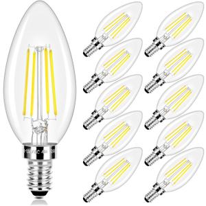 LED Candle Bulbs 40W Equivalent, E12 Candelabra Light Bulbs 4W 470Lm Clear Edison LED Bulb, Daylight White 5000K B11 Classic Bright Filament Bulbs, Dimmable Decorative Bulb for Lamps, Pack of 10