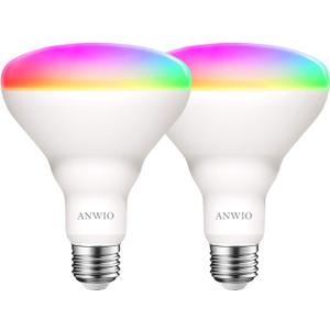 ANWIO Smart Light Bulb BR30 RGB Color Changing LED WiFi Dimmable Multicolor Light Bulbs E26 Base, Compatible with Alexa, Google Assistant, No Hub Required, 650 Lumen 8.5W (60W Equivalent) 2 Pack