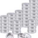 Foraineam 40 Pack 2 Ounce Round Tin Cans Metal Empty Tins Silver Aluminum Kitchen Office Travel Storage Containers with Clear Screw Top Lids