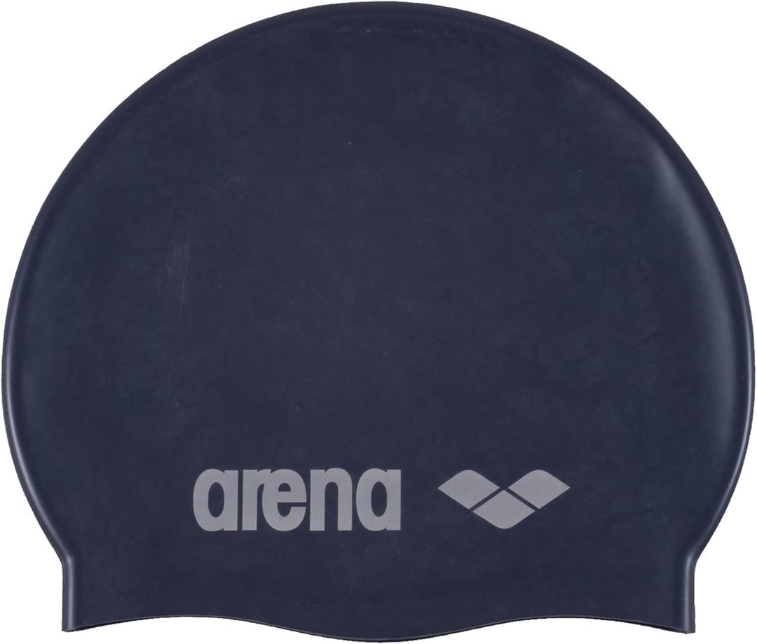Arena Classic Junior Silicone Unisex Swim Cap for Girls and Boys Comfortable Durable Kids Pool Bathing Cap, One Size (Denim/Silver)