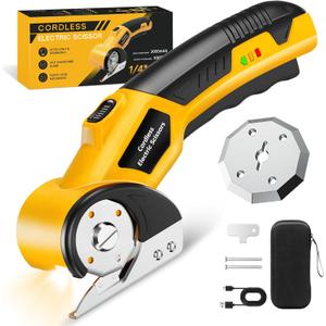 Cordless Electric Scissors,3000mAh Cardboard Cutter Rechargeable,Electric Box Cutters with 2 Blade, 4V Upgrade Motor,Safety Lock & LED Light, Powerful Cutting Tool for Paper,Carpet