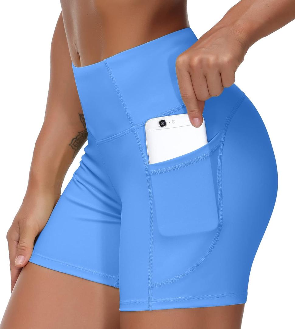 THE GYM PEOPLE High Waist Yoga Shorts for Women's Tummy Control Fitness Athletic Workout Running Shorts with Deep Pockets (Medium)