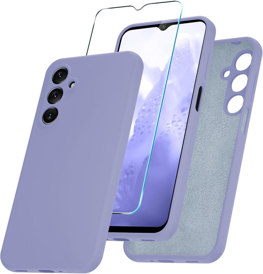 for Samsung Galaxy A16 5G Case, Silicone Phone Case with 1 Screen Protector, Soft Anti-Scratch Microfiber Lining, Full Body Shockproof Slim Cover, Lavender Purple