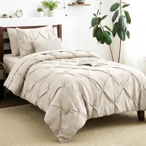 CozyLux Twin XL Comforter Set Beige, 5 Pieces Twin Extra Long Pintuck Bed in A Bag for College Dorm, All Season Bed Set Gift, Pinch Pleat Bedding Set with Comforter, Sheets, Pillowcase & Sham