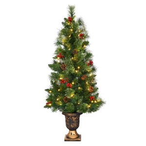 3ft Pre-Lit Christmas Entrance Tree In Urn w/ 40 LED Light Red Berries Pine Cone 3ft Pre-Lit Christmas Entrance Tree In Urn w/ 40 LED Light Red Berries Pine Cone