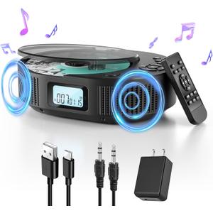 CD Player Portable, FELEMAN Upgraded 2 in 1 Portable CD Player & Bluetooth Speaker, Rechargeable Boombox CD Player for Car/Home with Remote Control