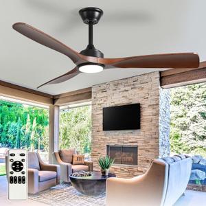 Outdoor Ceiling Fan with Light: 52 Inch 3 Blade Outdoor Fans for Patios - Modern Walnut Ceiling Fan with Dimmable Light Remote Control Ultra Quiet Reversible DC Motor Timer
