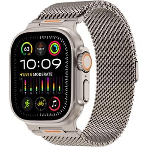 Milanese Loop Compatible with Apple Watch Ultra 3/2/1 Band 49mm 46mm 45mm 44mm 42mm, Magnetic Stainless Steel Strap Bands for iWatch Ultra SE 3/2/1 Series 11 10 9 8 7 6 5 4 3 2 1 Men, Titanium