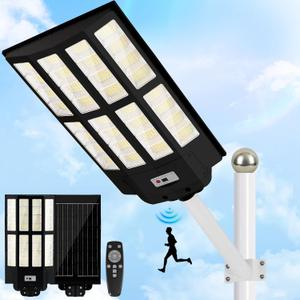 INSDEA 8000W Solar Street Light Motion Sensor, Waterproof Dusk to Dawn LED Security Flood Light, 6500K Solar Lights Outdoor for Outside Garden Yard Path Parking Lot (Black)