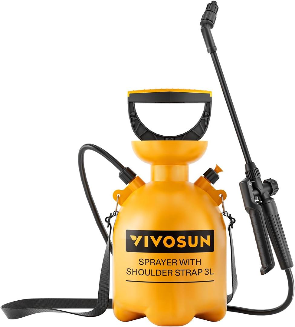 VIVOSUN 0.8Gal/3L Pump Pressure Sprayer, Pressurized Water Spray Bottle with Adjustable Shoulder Strap, Adjustable Nozzle, Safety Valve & Additional Seals, Ideal for Watering, Fertilizing, Cleaning