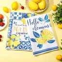 Sratte 6 Pcs Summer Lemon Kitchen Towels 24 x 16 Inch Italian Capri Tiles Lemon Dish Towels Absorbent Blue Yellow Hand Bathroom Towel Mediterranean Tea Towel for Kitchen Bath Amalfi Coast Party Decor