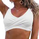 Fanuerg Women's Twist Front Bikini Top V Neck Push Up Padded Swimsuit Top Bathing Suits, Size: S