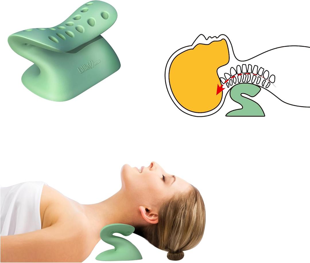 Neck Stretcher, Cervical Traction Pillow, Ergonomical Cervical Aliganment Device for Hunchback, Latex-Free