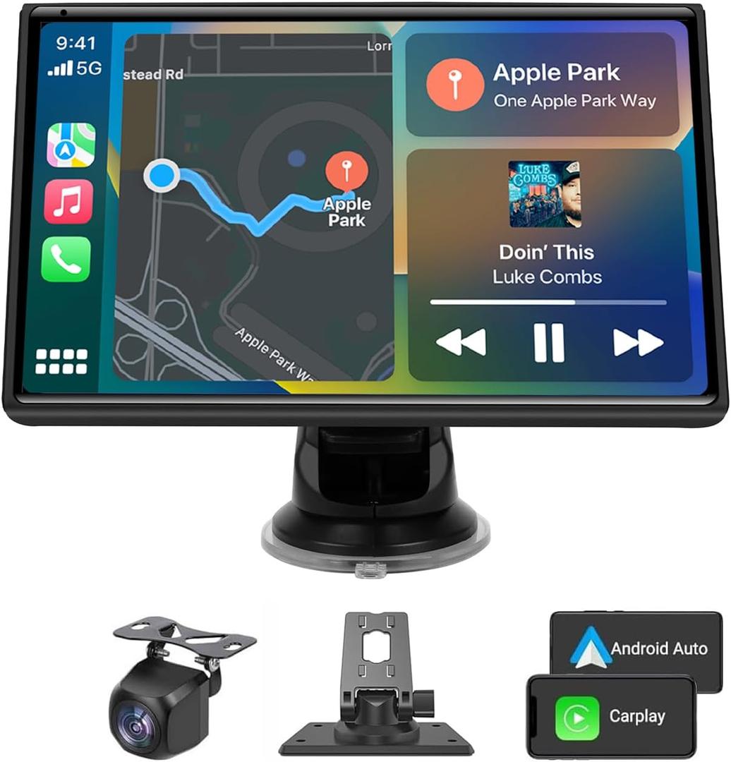2026 Enhanced Carplay Screen for Car - 7" HD Portable Carplay & Android Auto with Bluetooth, HD Backup Camera, GPS Navigation, Siri, FM Radio, AUX, and Mirror Link  Compatible with All Vehicles