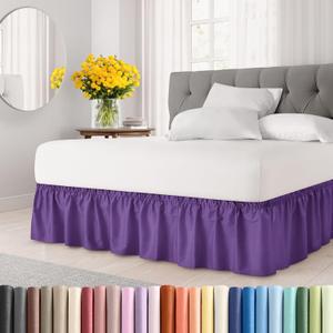 Wrap Around Dust Ruffle Bed Skirt - Purple - for King Size Beds with 15 Inch Drop - Easy Fit Elastic Strap - Adjustable Pleated Bedskirt w/Brushed Fabric - Wrinkle Free - for Women, Men, Kids & Teens