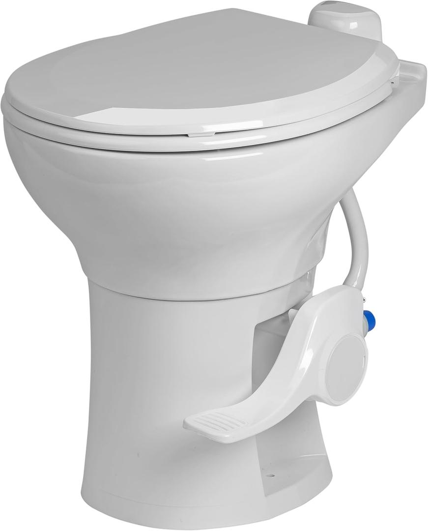 Voyager Plus Universal Residential Height RV Toilet with Porcelain Bowl FREEZABLE Water Valve | RV Winterization | Ideal for Outdoor and Winter Use