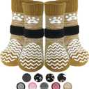 PUPTECK Anti Slip Dog Socks 2 Pairs with Double Grippers for Hardwood Floors, Shoes for Hot/Cold Pavement, Boots & Paws Protectors to Prevent Licking, Traction Booties for Senior Large Dogs (Brown(Wave))