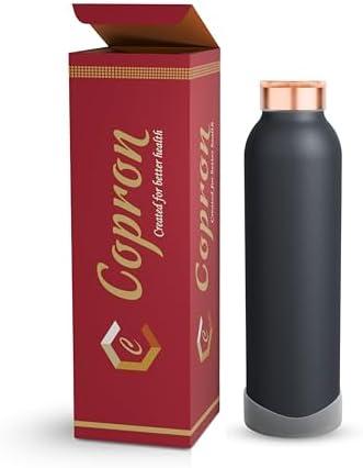 COPRON Pure Copper Water Bottle 30 oz 900 ml Leak Proof Ayurvedic 100% Copper Vessel - Drink More Water in Black Copper Bottle for Yoga, Daily Use