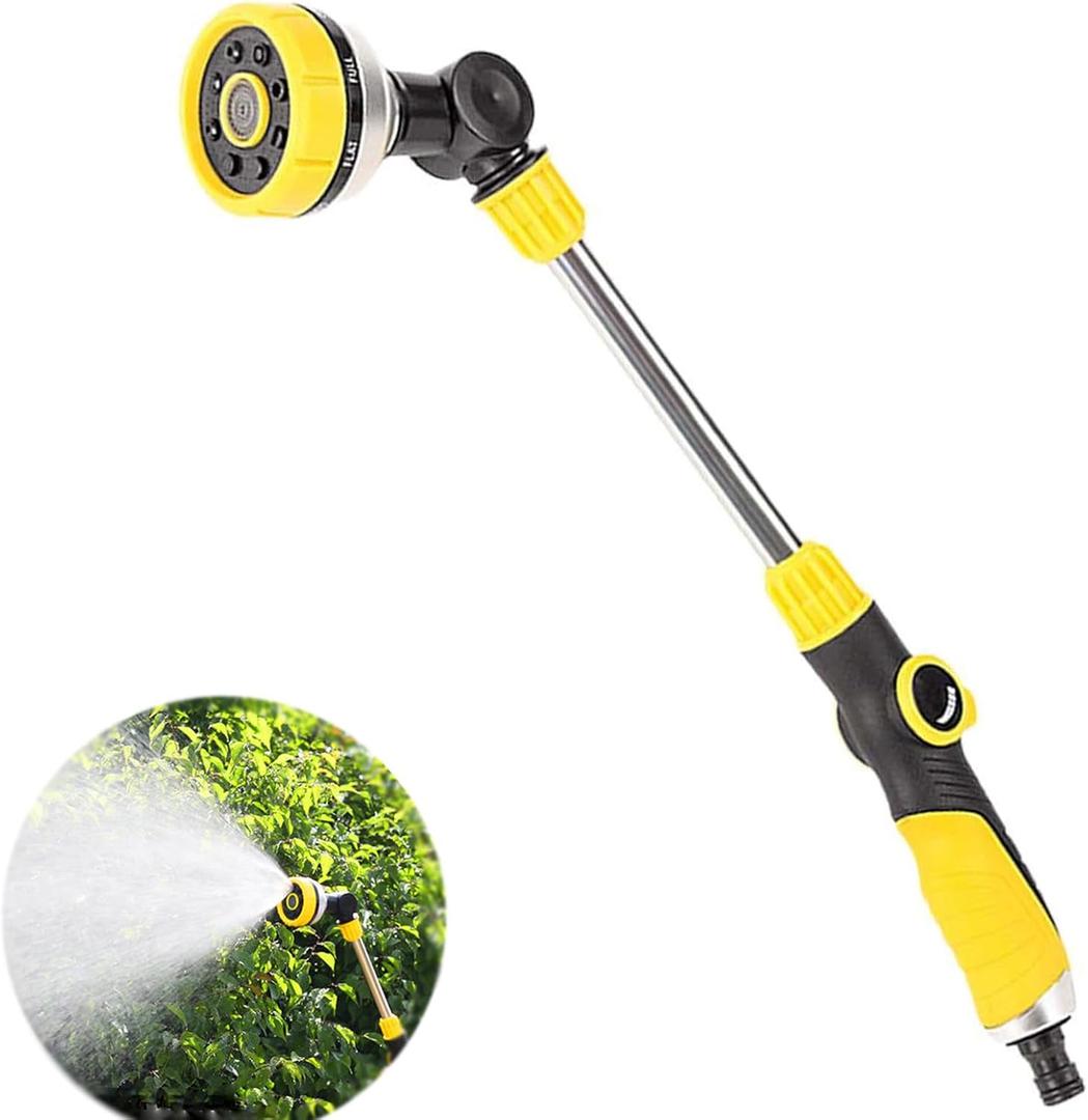 Watering Wand, Long Metal Spray Lance Garden Watering Wand 8 Adjustable Modes Spray Nozzle 180 Rotating for Hanging Basket Cleaning, Plants Watering, Car Washing, Pet Bathing 48 cm