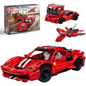Mould King 3in1 Car Building Blocks, 718PCS, Large, Unisex, Age 8+, Requires Assembly, AA/AAA Batteries, Automatic Operation, Race Car, Truck, Airplane Jet