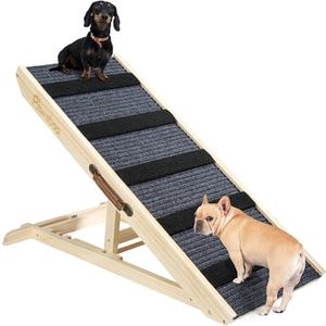 Large Dog Ramp for Bed Couch, Extra Wide Portable Wooden Pet Ramp, 4 Adjustable Height from 11.6'' to 22.4'', Pet Step for  Dog Cat with Non-Slip Mat, Up to 143lbs, Use for Car Couch Bed