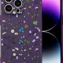 RALEAVO Floral Case for iPhone 14 Pro,Liquid Silicone Cover with Cute Flower Branch Pattern for Girls Women Slim Soft Rubber Protective Phone Case for iPhone 14 Pro (6.1"),Dark Purple