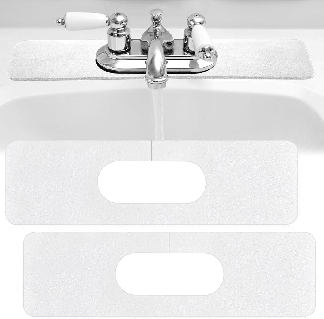 Tioncy 2 Pcs Faucet Mat Sink Splash Guard Oval-hole Oval Splash Pad for Kitchen Sink Oval Base Diatomite Faucet Mat for Bathroom Absorbent Mat Splatter Screens (White)