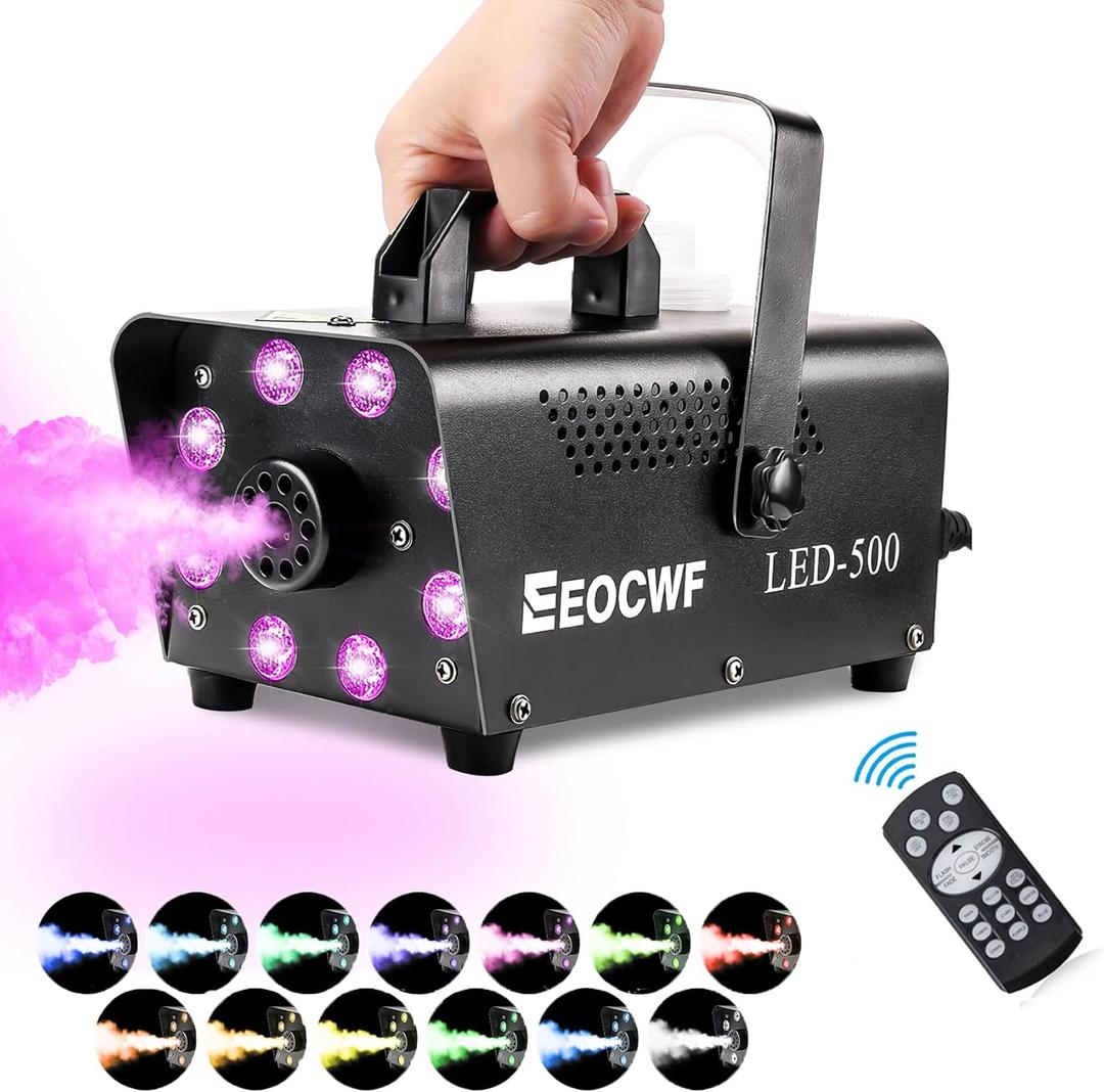 Upgraded Fog Machine, Mini Smoke Machine 2000CFM Fog Output 8 LED 13-colors Lights with Wireless Remote Support Timing, 500W Auto Spray Fogger for Christmas Halloween Party DJ Show Wedding Indoor Use