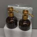 Hand and Dish Soap Dispenser for Kitchen and Bathroom, Set of 2 16 Oz Glass Bottles, Stainless Steel Pumps, Non-Slip Silicone Base, 27 Waterproof Labels (Amber Bottle/Black Pump)