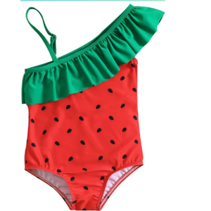 Summer Toddler Girls Ruffles 1 Piece Swimwear Cartoon Watermelon Prints Beach Onesie Swimsuit Bikini. Size 130