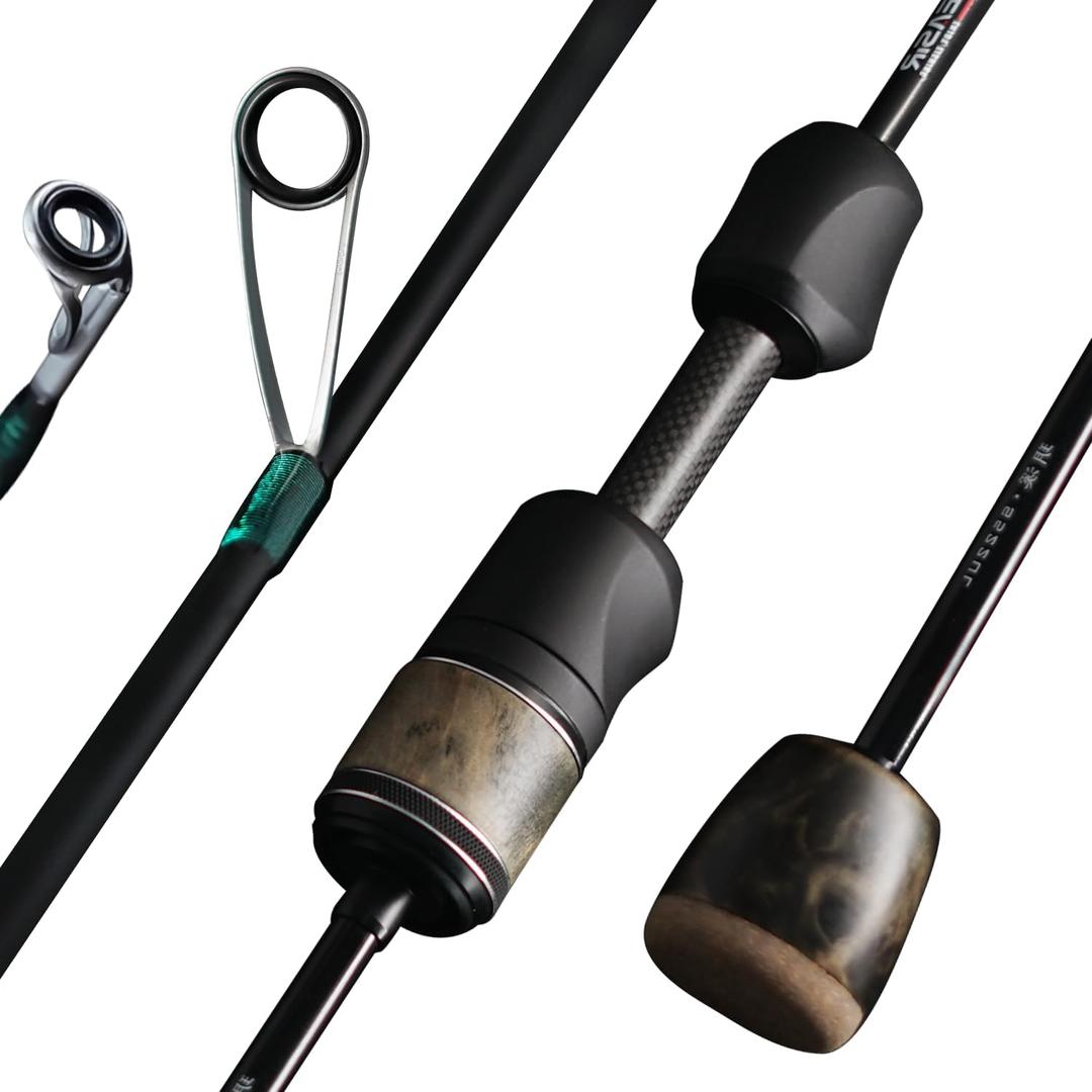 SEASIR Stream Fishing Rod, Ultralight Spinning Rod Travel Bait Casting Rod, 2 Piece, Fuji A O Ring Guide, Solid Wood Handle, 40T Carbon Fiber, Compact Fishing Pole for Saltwater Freshwater Trout Bass