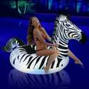 Inflatable Zebra Pool Float with Lights, FlyfreeU Solar Powered Swimming Pool Floats, Large Lake Floats Beach Water Floaty with Fast Valves, Glow in The Dark Thick Pool Floaties for Adults