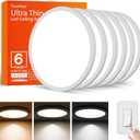 6Pack 12Inch LED Flush Mount Ceiling Light Fixture, 24W 2400LM, Dimmable CCT 3000K/ 4000K/ 5000K, Round Flat Panel Light for Bedroom, 0.7Inch Thin Modern Low Profile Ceiling Lights for Hallway, Porch