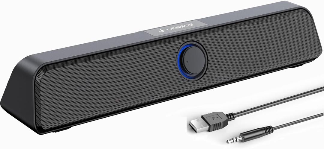 LENRUE Computer Speakers for Desktop,PC Speakers with Single USB for Power and Stereo Sound,Touch Lights Gaming Speakers Sound bar for Desktop PC Monitor Laptop (USB-C Adapter Included)