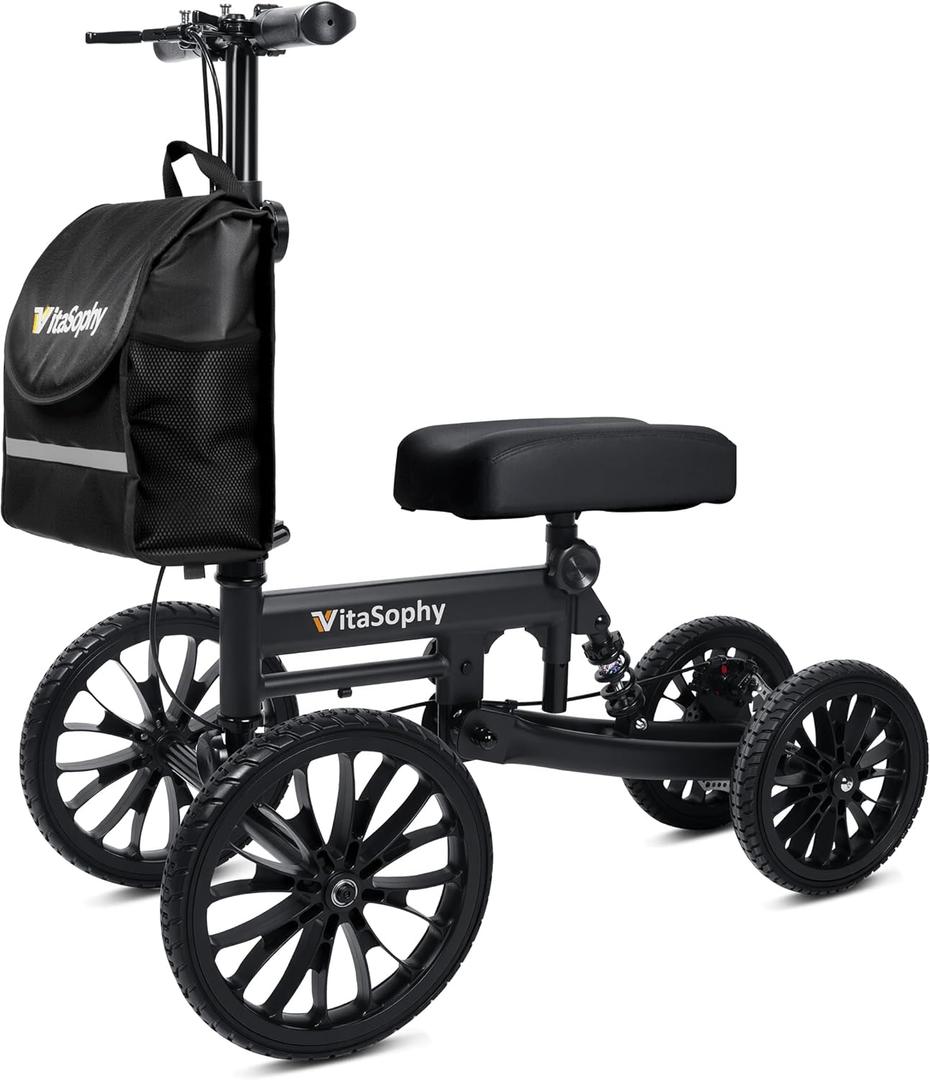 All Terrain Knee Scooter with Disc Brake System, Steerable Knee Walker for Adults for Foot Surgery, Broken Ankle - Rover Scooter for Broken Foot Injured Leg Crutch (Black)