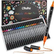 Ohuhu 24 Brush Metallic Markers, Ohuhu Dual Tip Glitter Pen, Acrylic Paint 