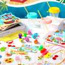Funrous 146 Pcs Summer Party Favors, DIY Stickers Button Pins Badges Stampers Lids Straws Cups Cards Whistles for Beach Pool Summer Birthday Party Favor Supplies Hawaiian Tropical Tiki Aloha Gift Sets